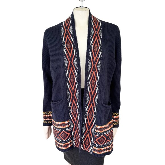 LUCKY BRAND Open Front Cardigan Sweater Coat  Aztec Geometric Bohemian  SZ L - Picture 1 of 11